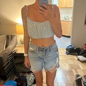 Blue floral cropped tank